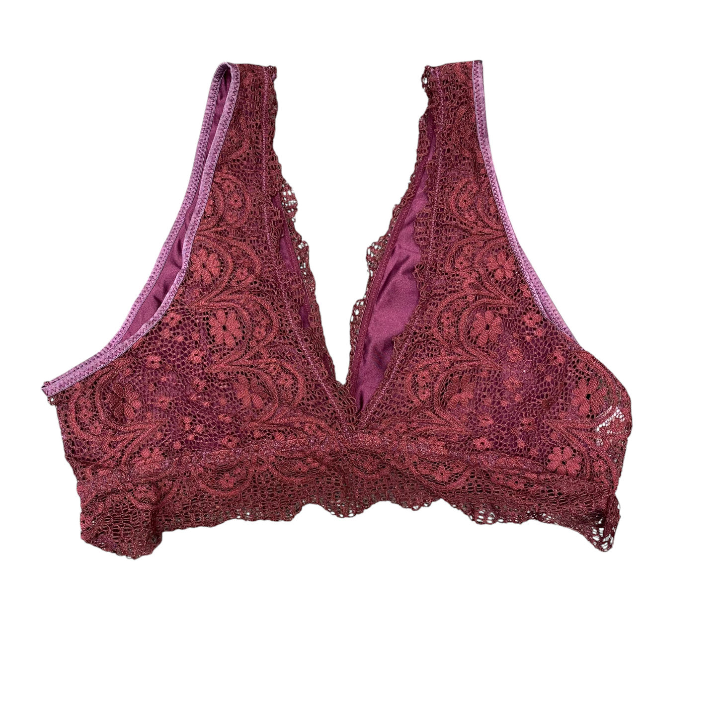 Bralette Bra Womens S Red Lace Floral Deep V-Neck Wide Straps Pullover Outdoor
