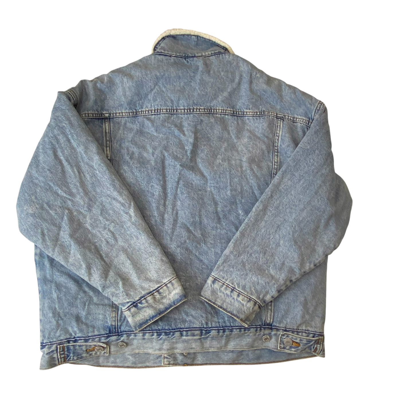 Mens Large Trucker Jacket Blue Denim Sherpa Lined Long Sleeve Button Front
