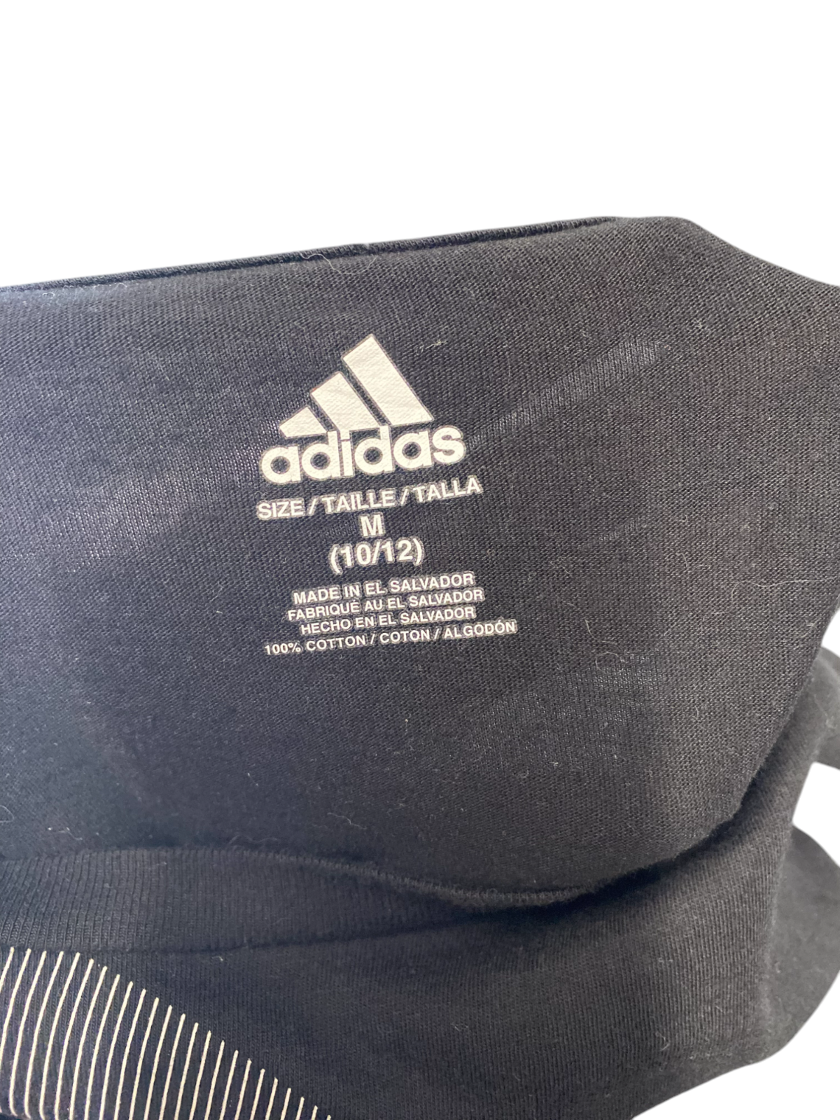 adidas Tee Shirt Boys Medium Black Cotton 3 Stripes Panel Logo Short Sleeve Crew