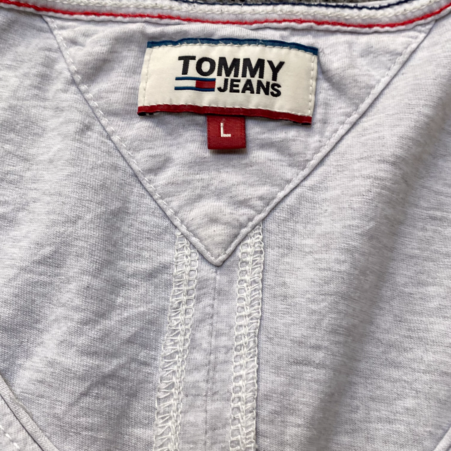 Tommy Jeans T Shirt Womens Large Grey Heather Short Sleeve V Neck Pullover Tee