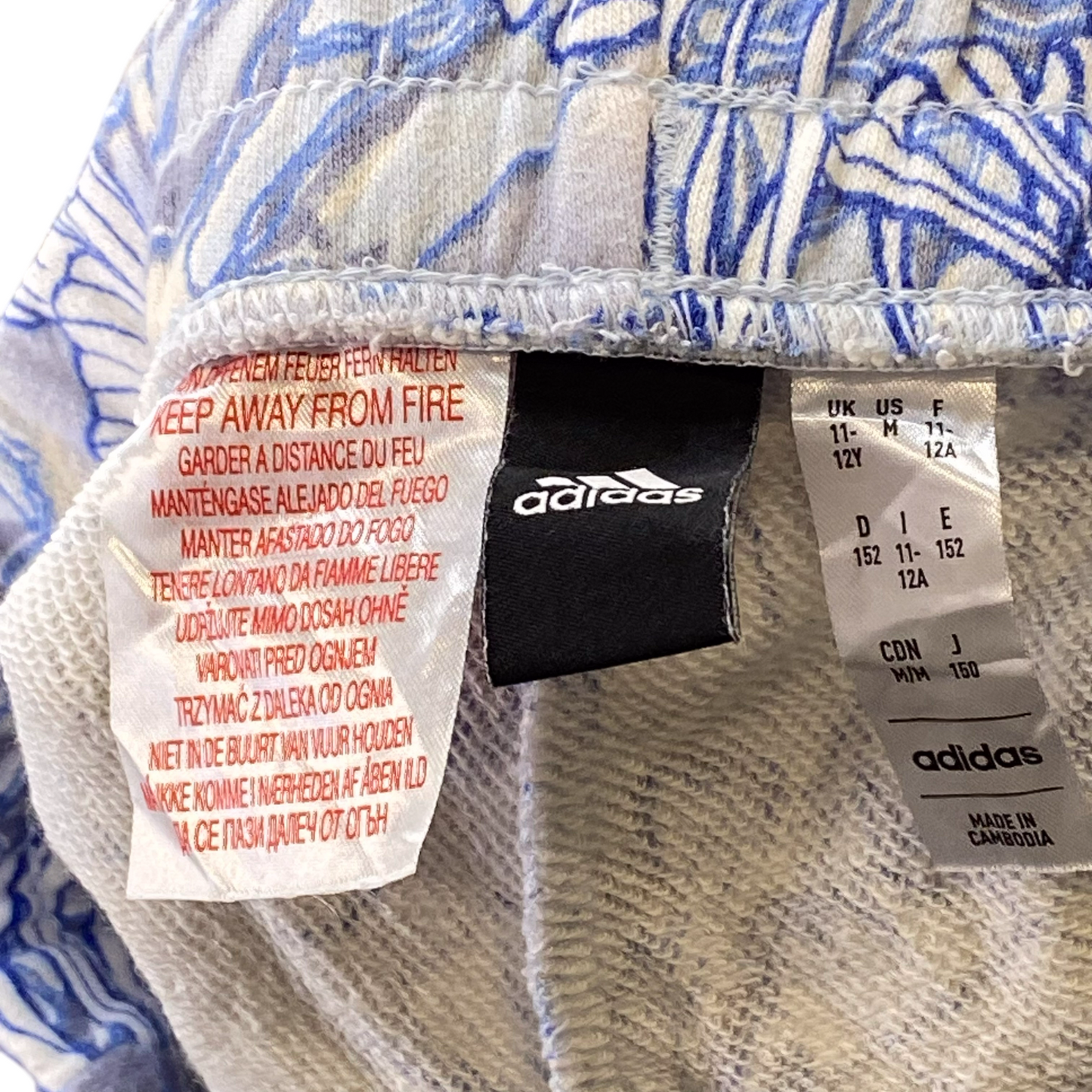 adidas Sprinter Shorts Girls 26W Blue Leaf Print 3 Stripes Panel Elastic Waist