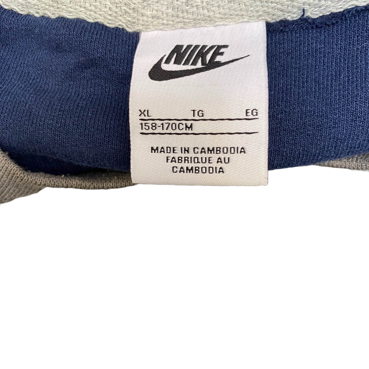 Nike Reworked Sweatshirt Mens XL Navy Grey Embroidered Spellout Logo Vintage Y2K