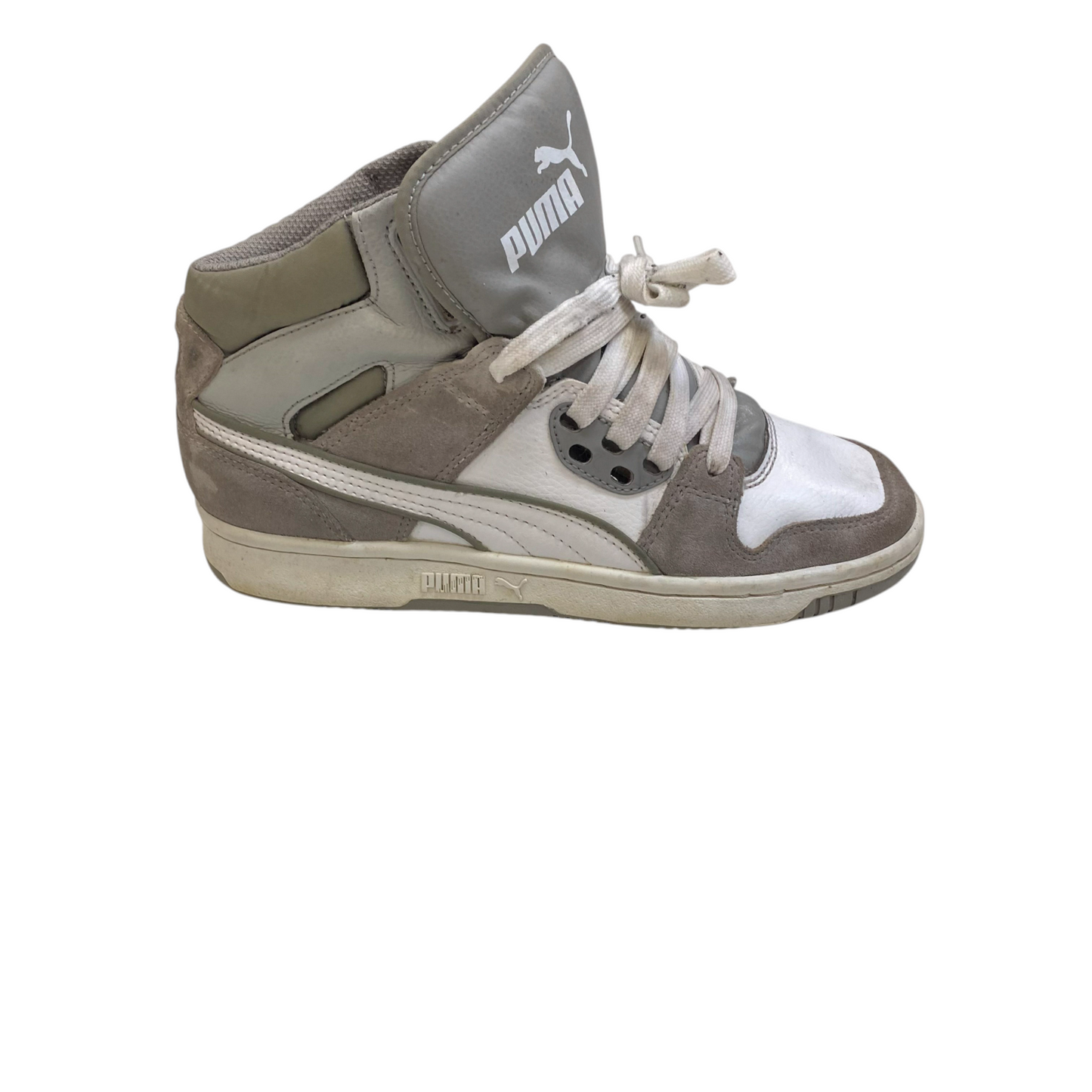 PUMA Rebound Street JR Casual Shoes Unisex Kids 4.5 Grey White High Top Lace Up