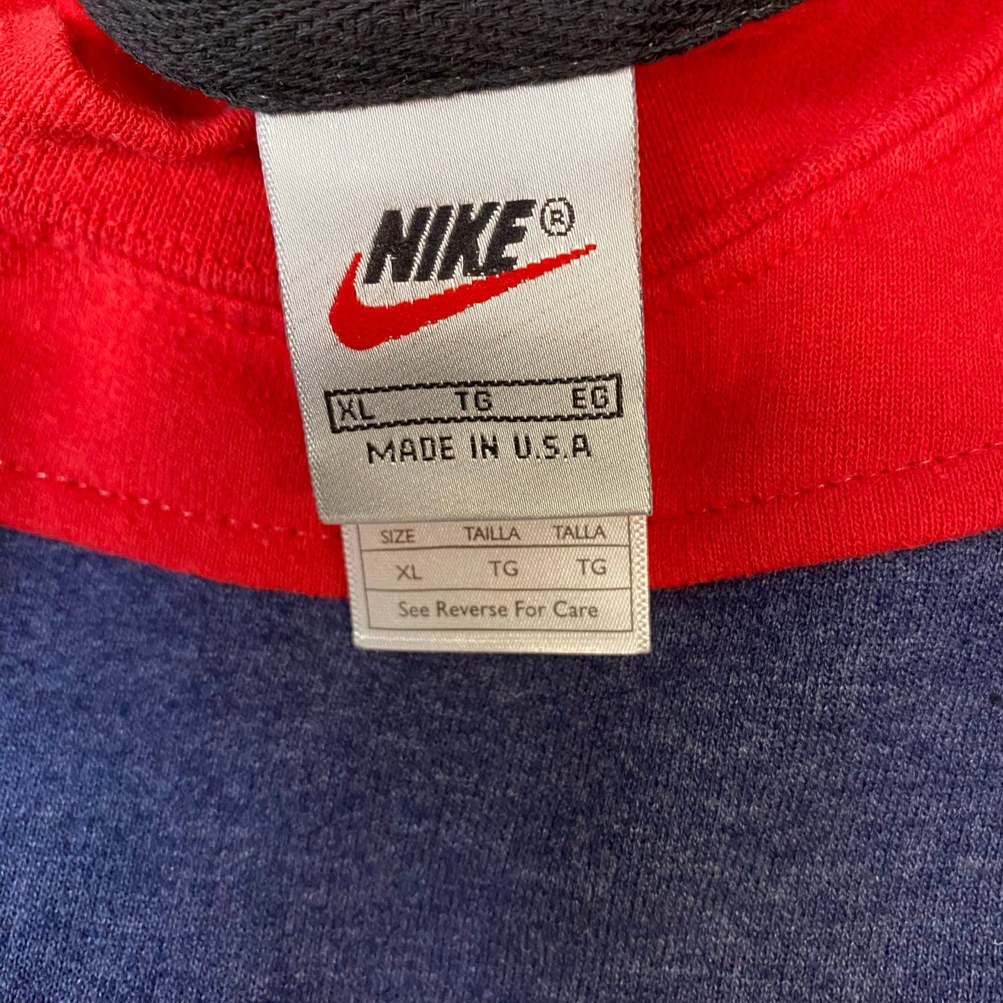 Nike Reworked Sweatshirt Mens XL Red Navy Embroidered Spellout Logo Vintage Y2K