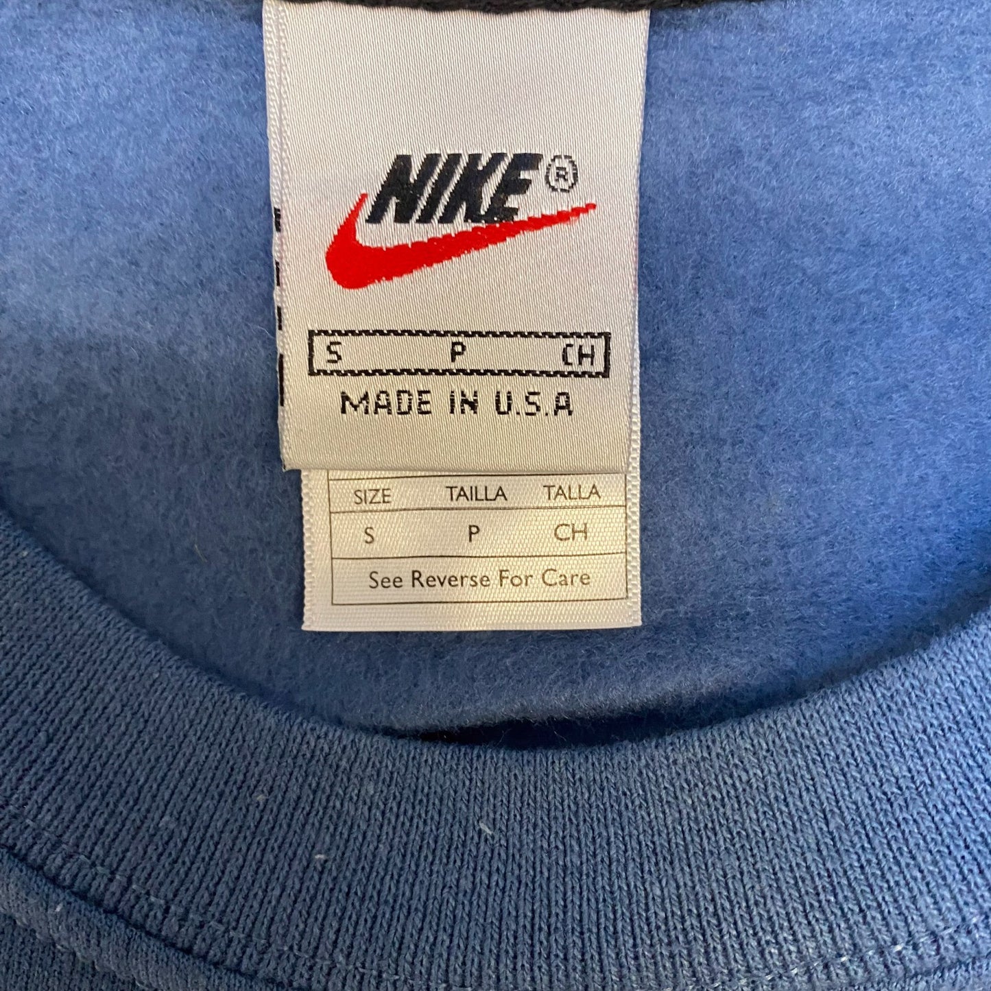 Nike Reworked Sweatshirt Mens Small Blue Black Embroidered Spellout Logo Vtg Y2K