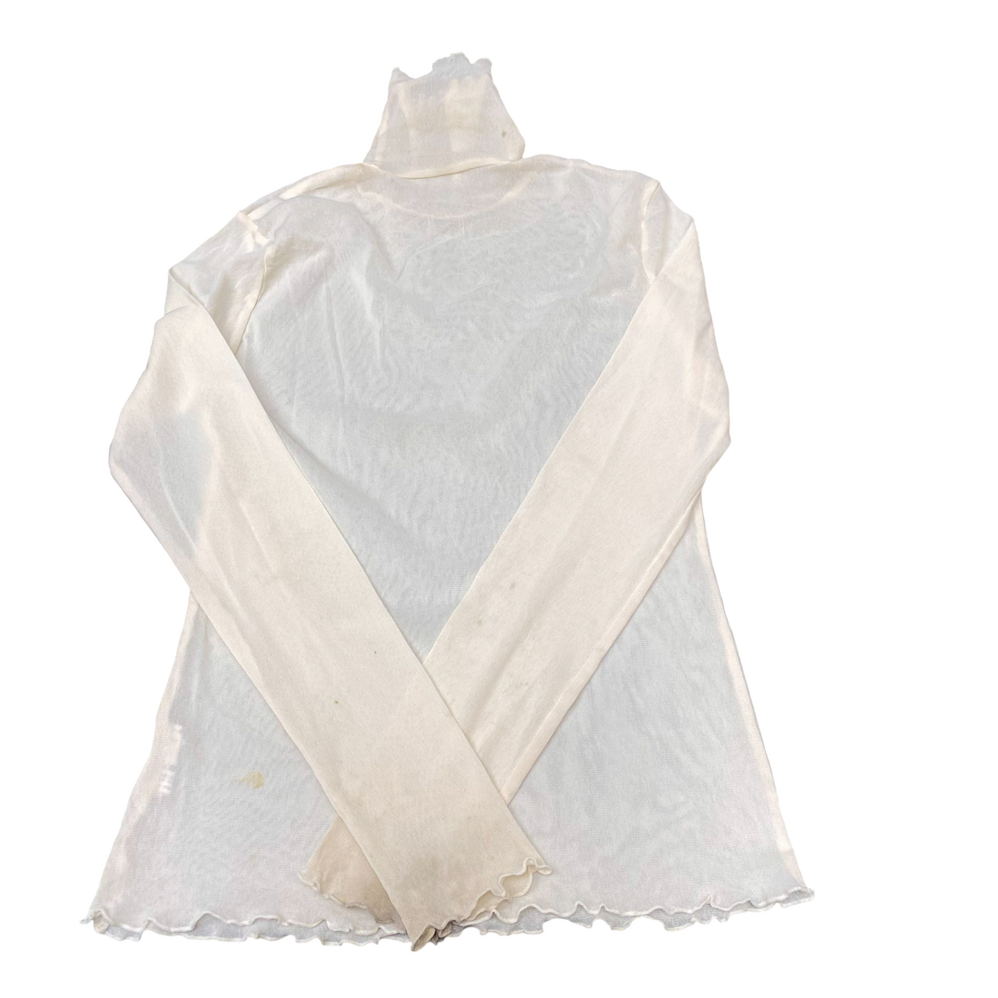 Blouse Top Womens S Cream Sheer Casual Long Sleeve Turtle Neck Outdoor Pullover