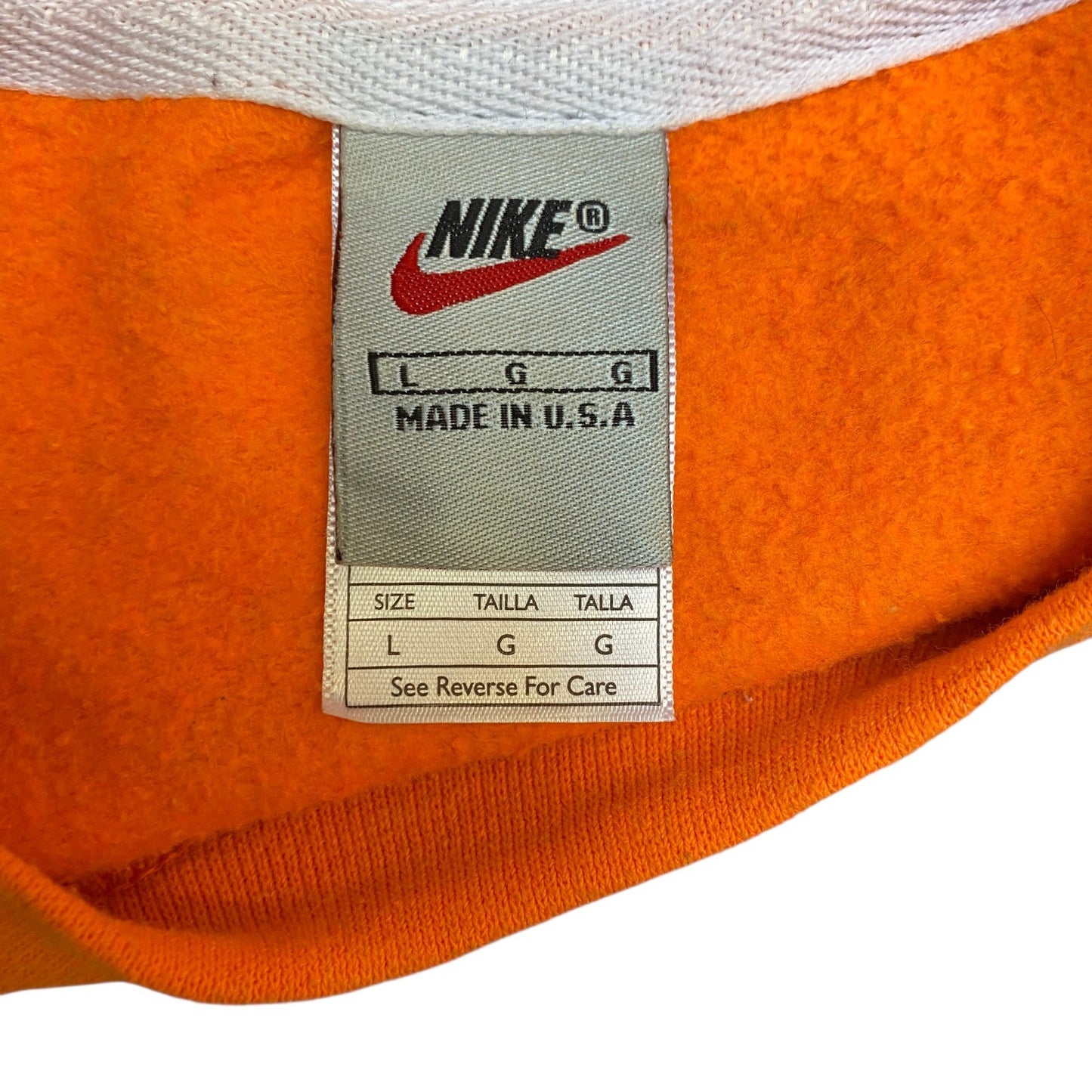Nike Reworked Sweatshirt Men L Orange Blue Embroidered Spellout Logo Vintage Y2K