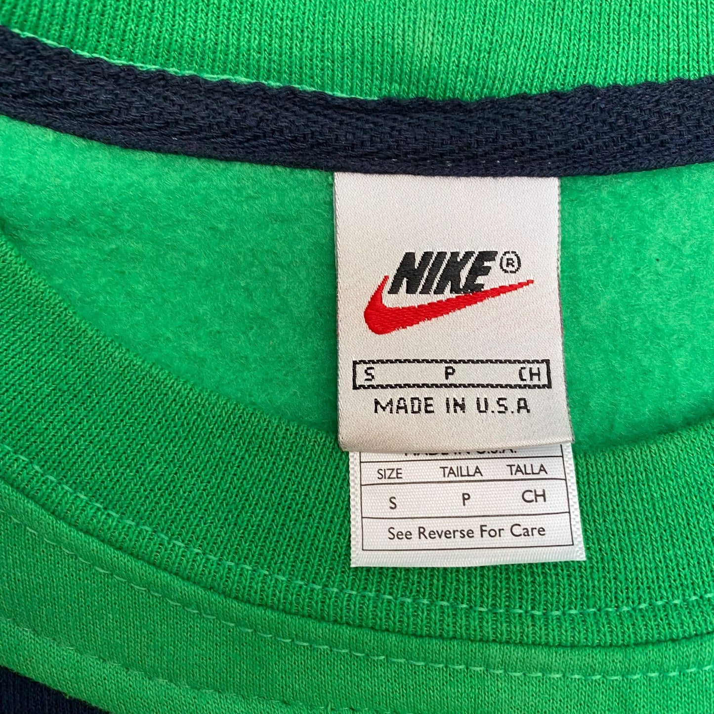 Nike Reworked Sweatshirt Mens Small Green Blue Embroidered Spell Out Logo Y2K