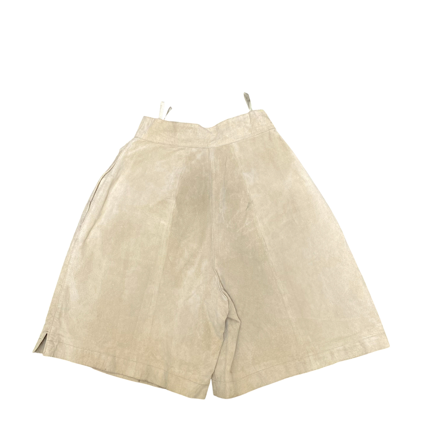 Bermuda Shorts Womens M Cream Suede Pleated Side Slit Casual Workwear Outdoor