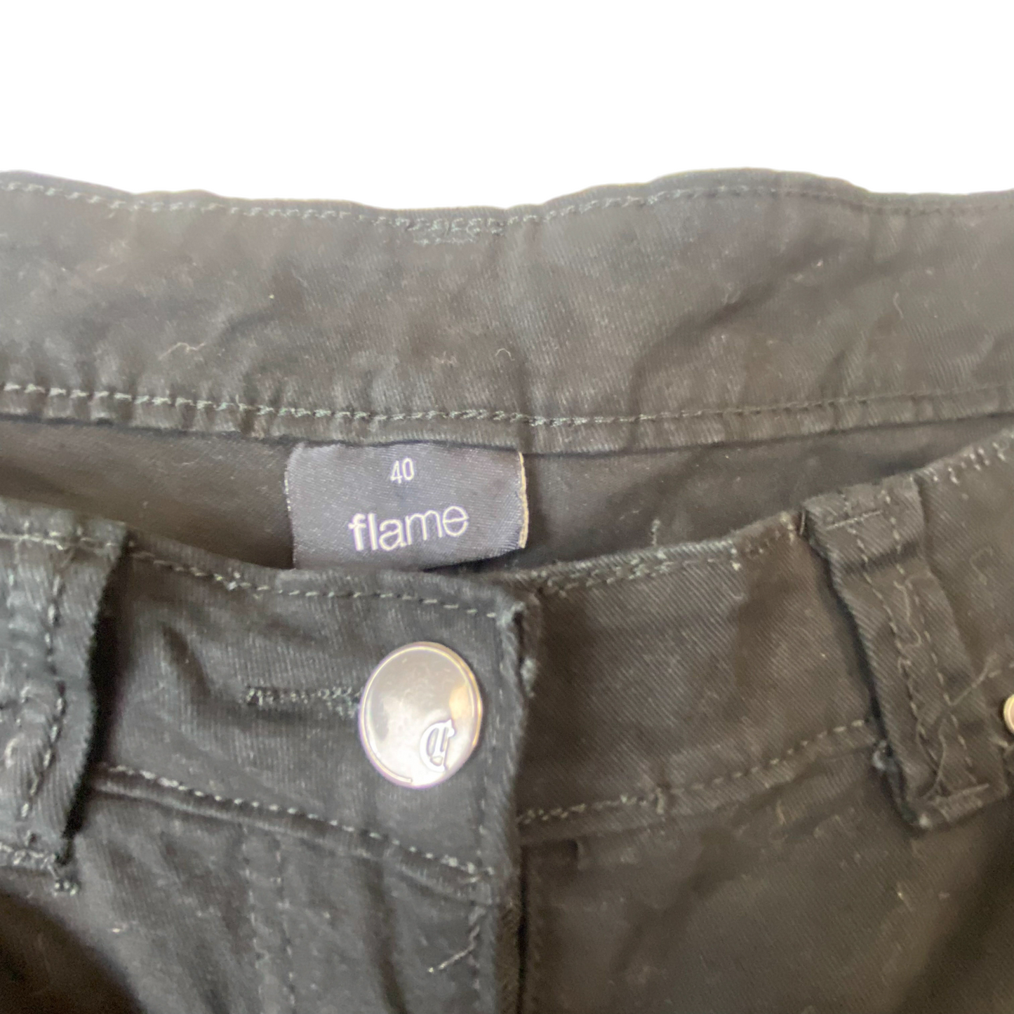 Flame Jeans Womens Large W30 L29 Black Denim Wide Leg Comfort Flat Front Pockets