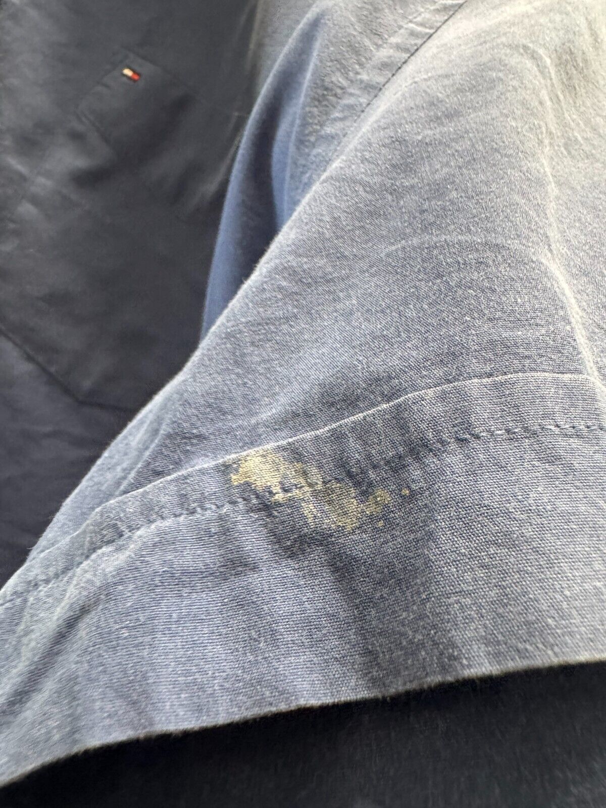 Tommy Hilfiger Shirt Men XL Blue Logo Tag Short Sleeve Collar Casual Button Down