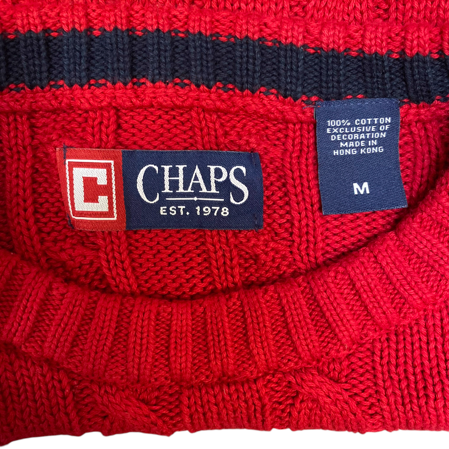 Chaps Sweater Mens Medium Red Cable Knit Long Sleeve Slim Fit Crewneck Pullover