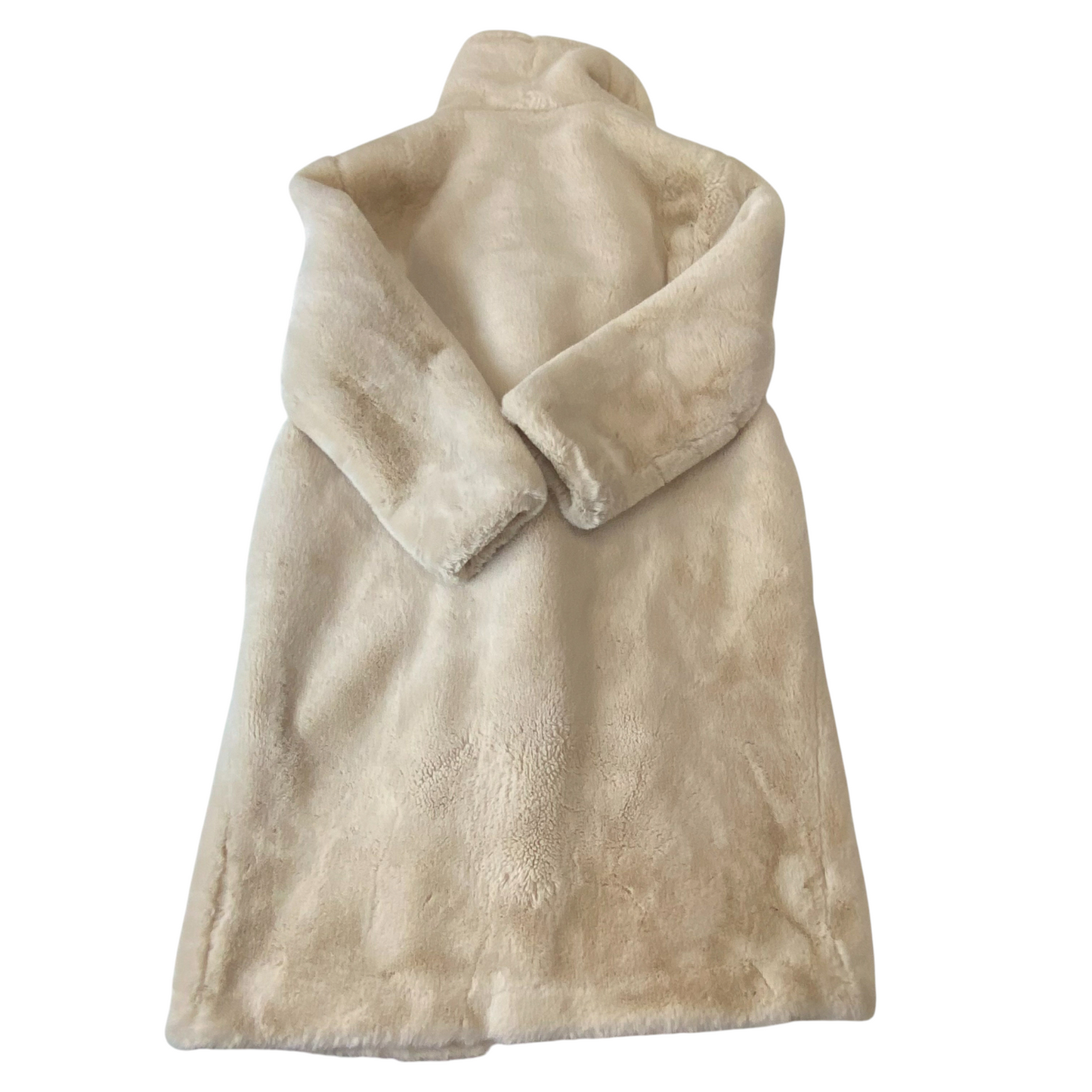 Womens Faux Fur Long Coat Large Beige Casual Long Sleeve Ultra-Soft Button Front