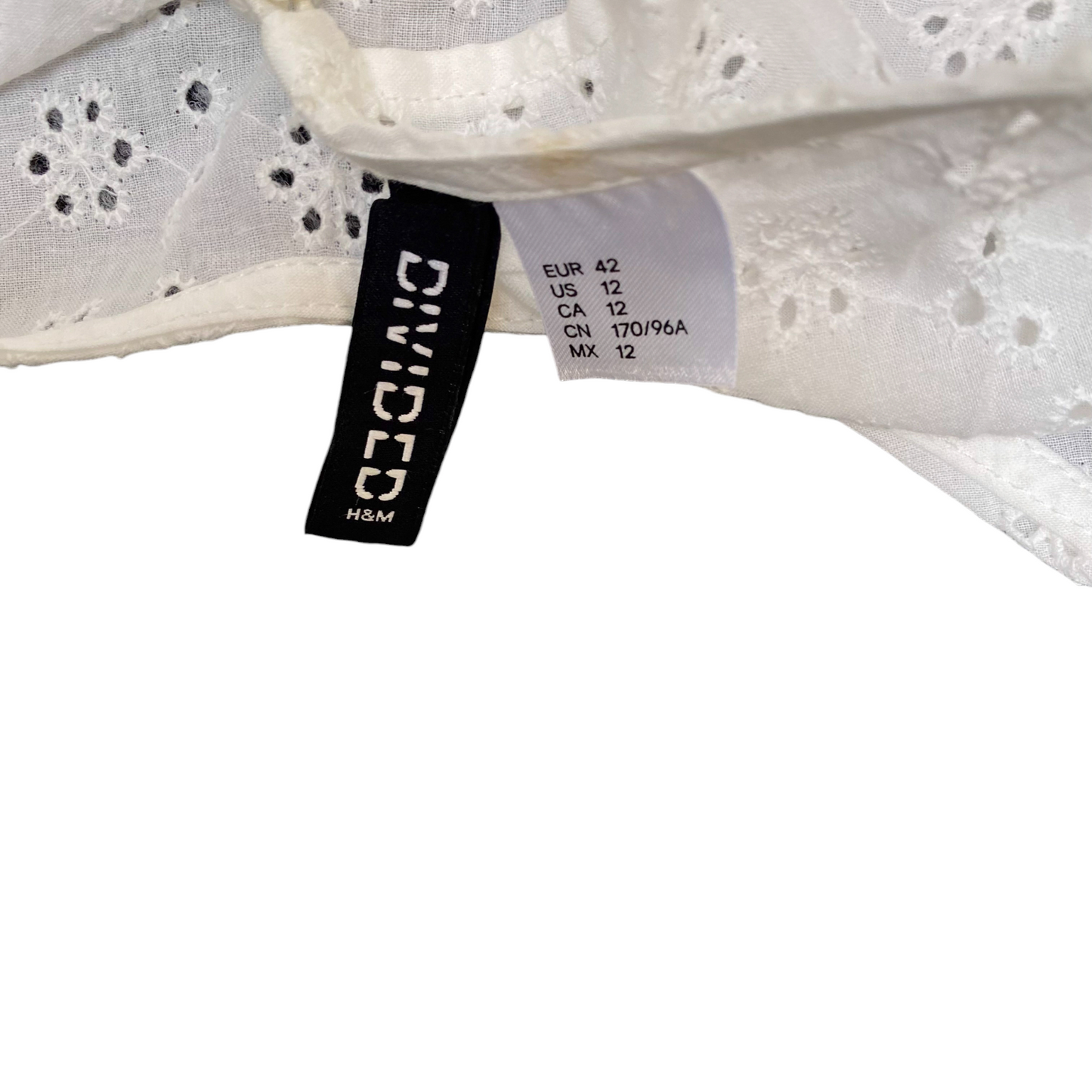 Divided by H&M Blouse Top Womens M White Eyelet Floral Short Sleeve Back Buttons