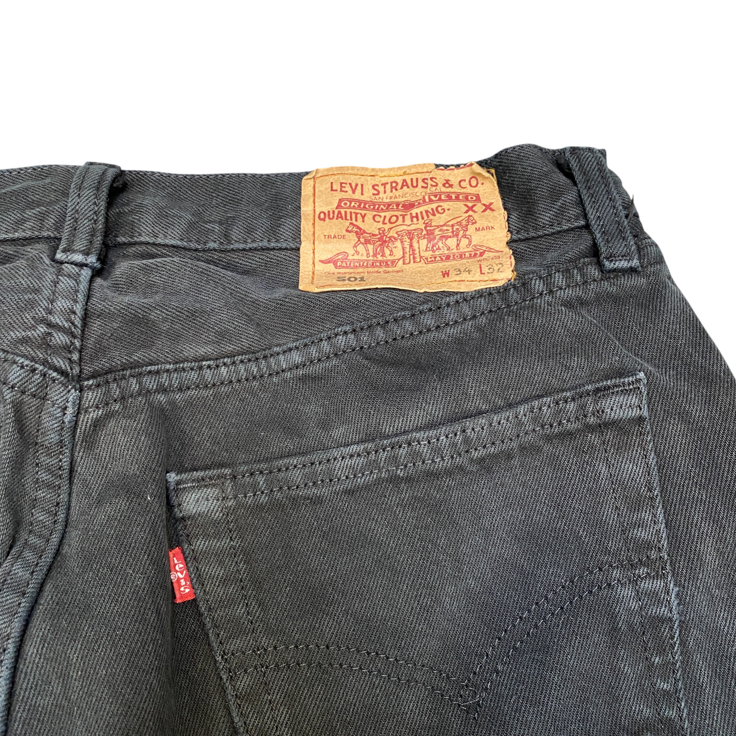 Levi's 501 Jeans Mens 32" Waist Black Red Tab Flat Front Grunge Straight Leg