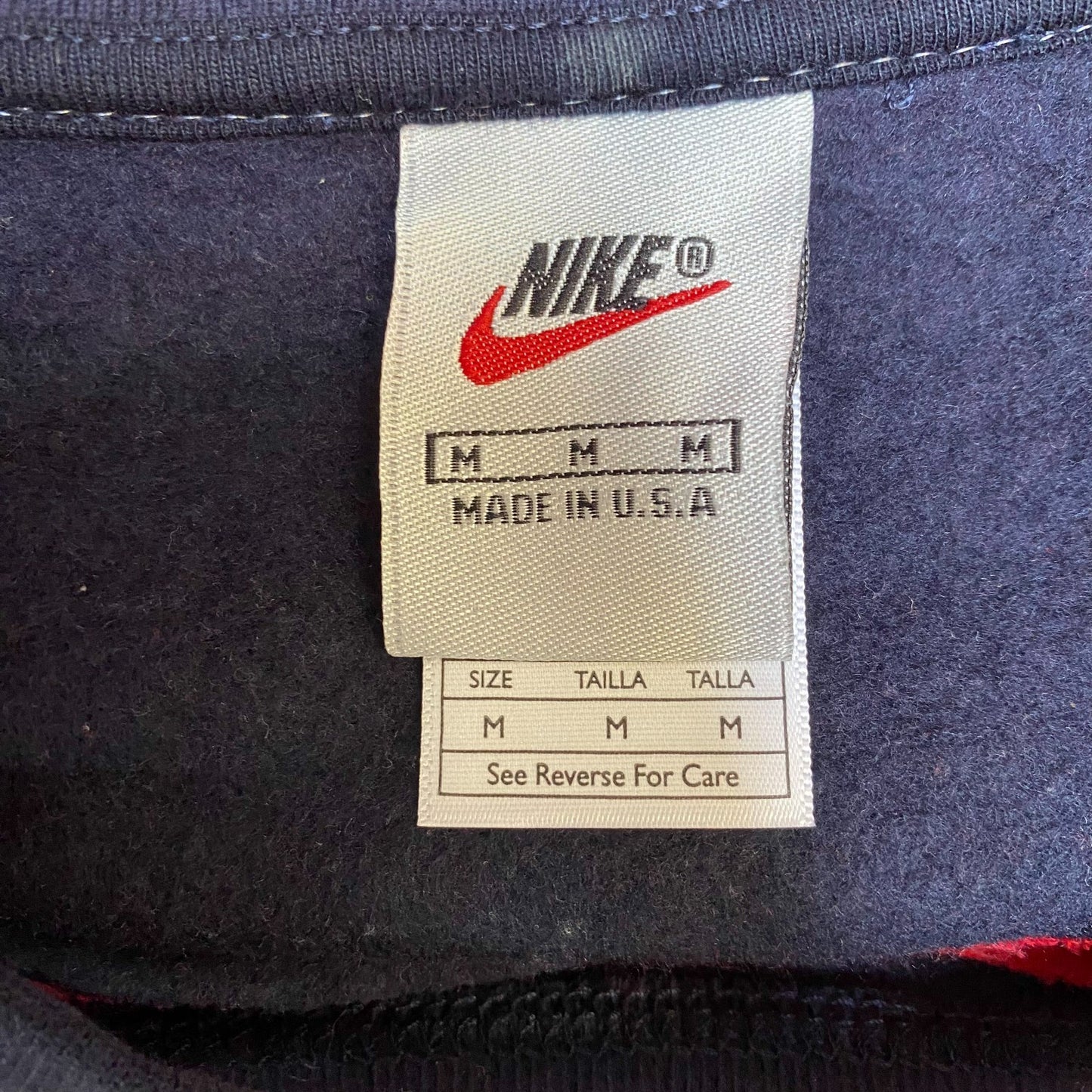 Nike Reworked Sweatshirt Mens M Navy Red Embroidered Spellout Logo Vintage Y2K