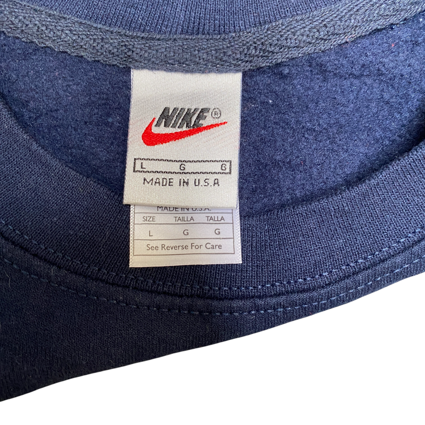 Nike Reworked Sweatshirt Mens L Navy Green Embroidered Spellout Logo Vintage Y2K