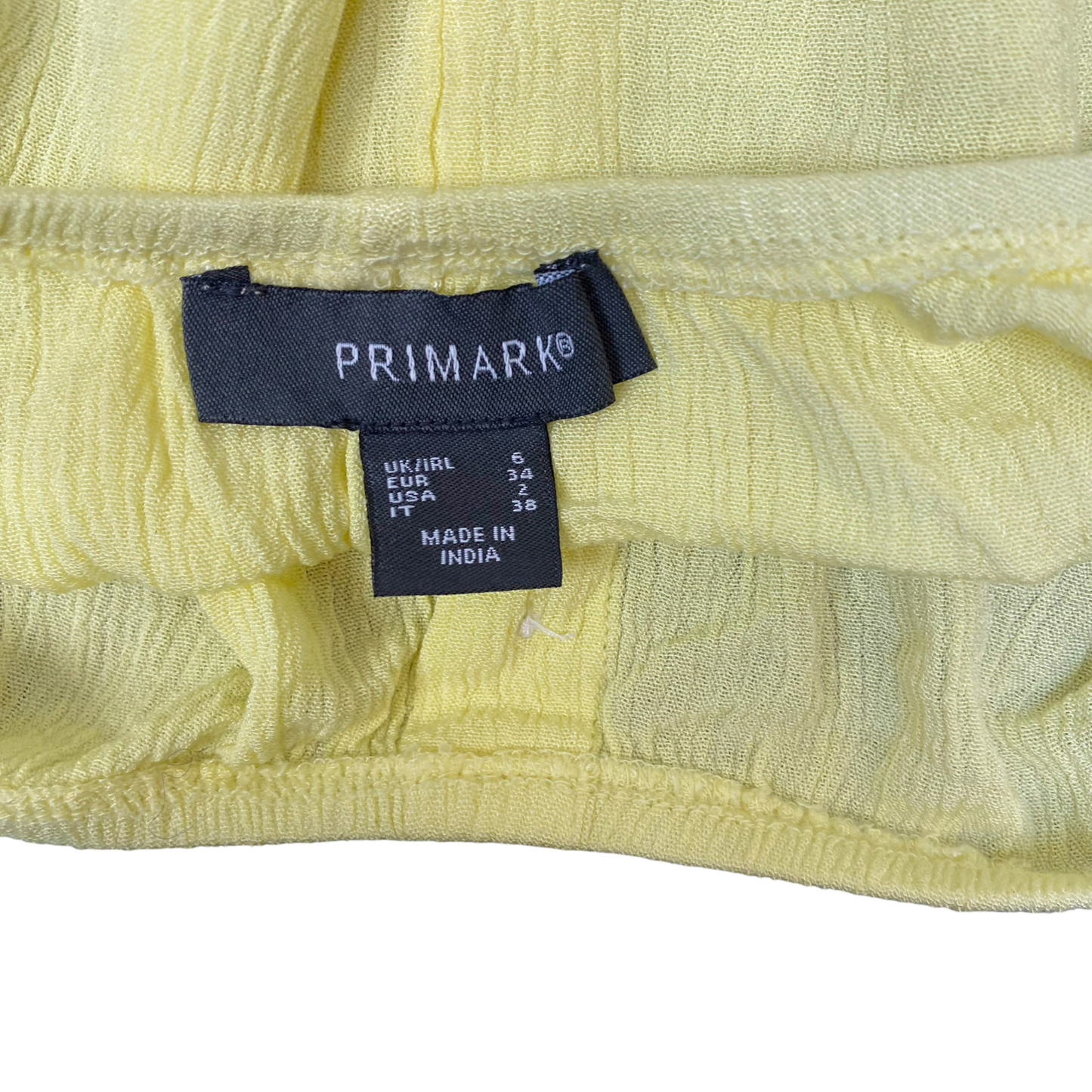 Peasant Cropped Top Womens M Yellow Boho Sheer Round Neck Button Front Casual