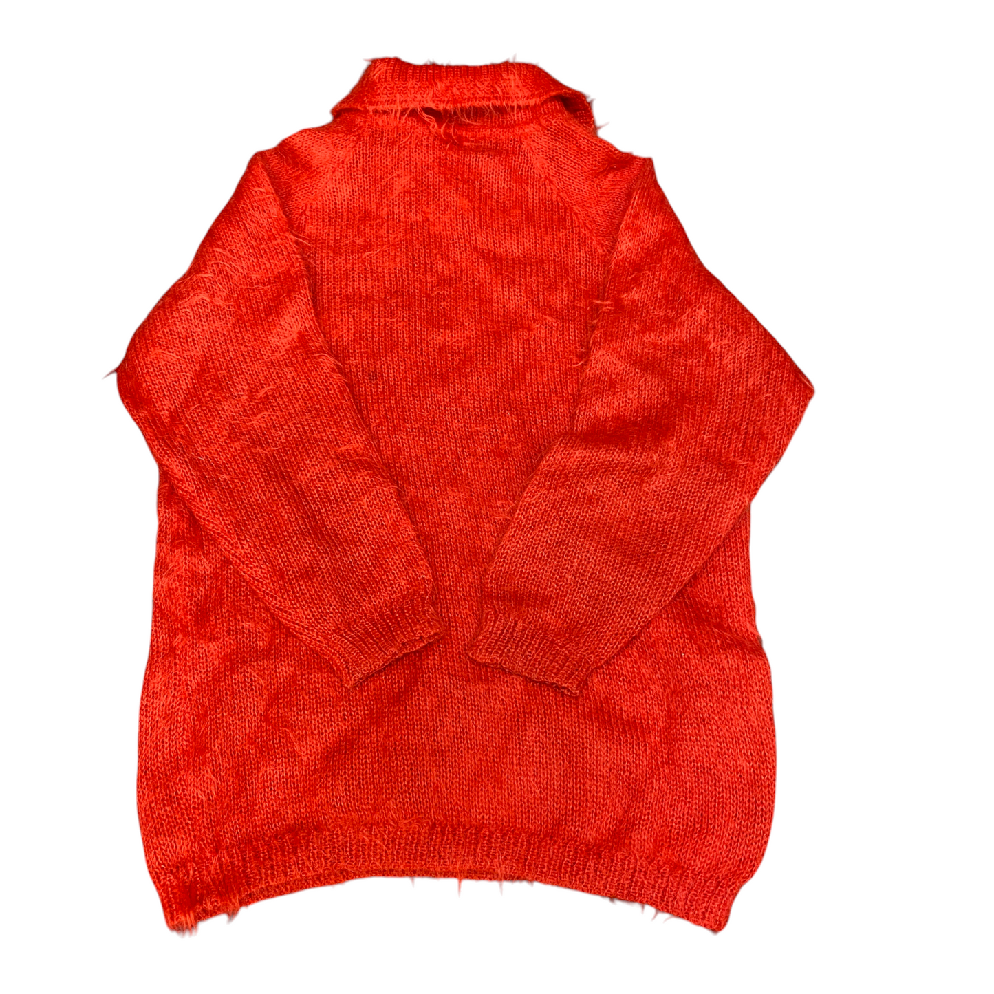 Womens Pullover Jumper Small Orange Chunky Knit Fuzzy Soft Long Sleeve Collared