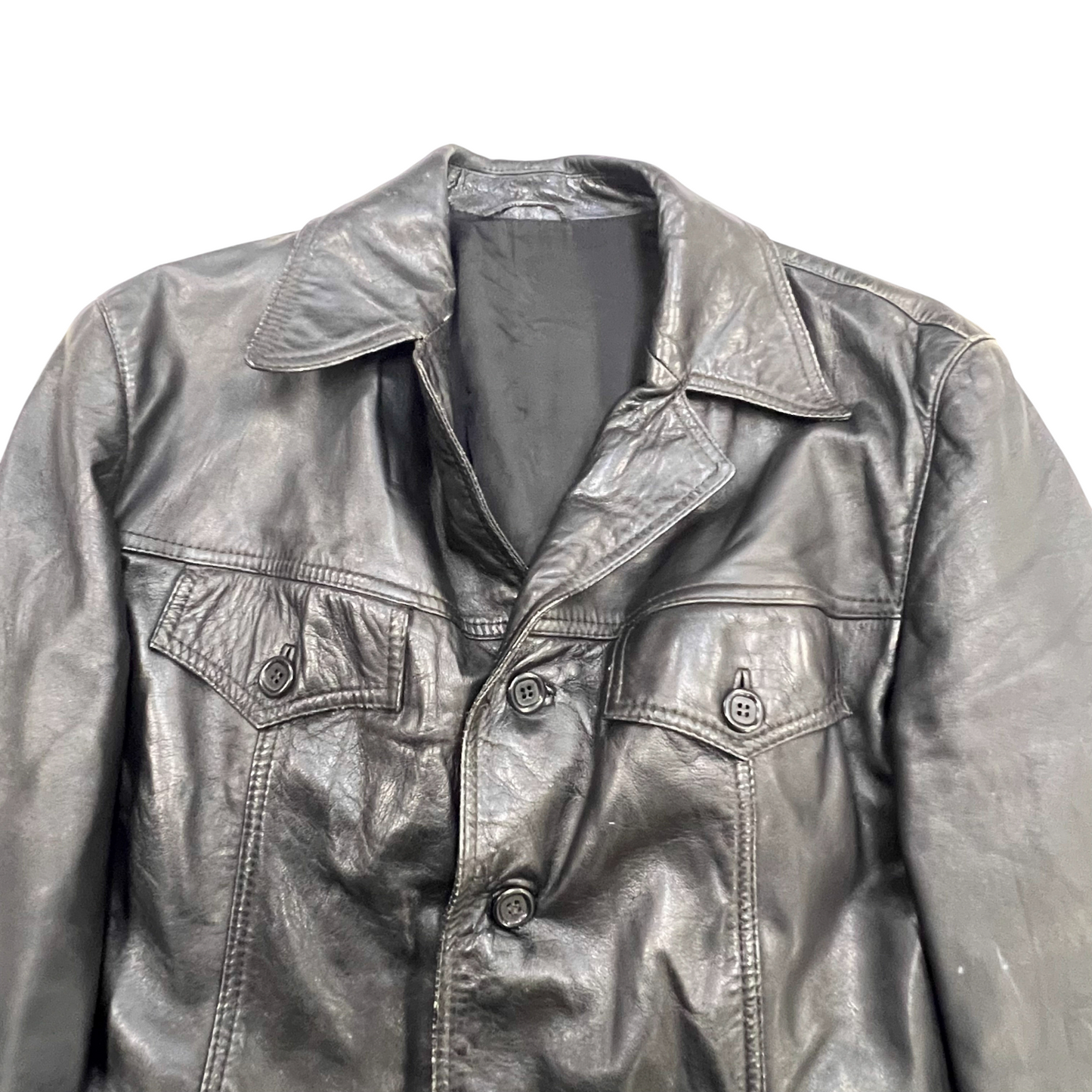 Mens Faux Leather Jacket Medium Black Lined Long Sleeve Collared Button Front