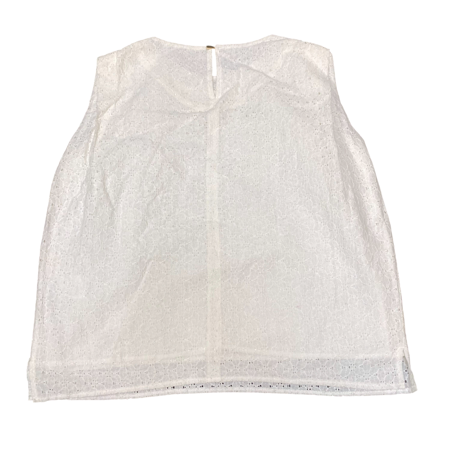 Blouse Top Womens M White Eyelet Floral Sleeveless Round Neck Keyhole Back