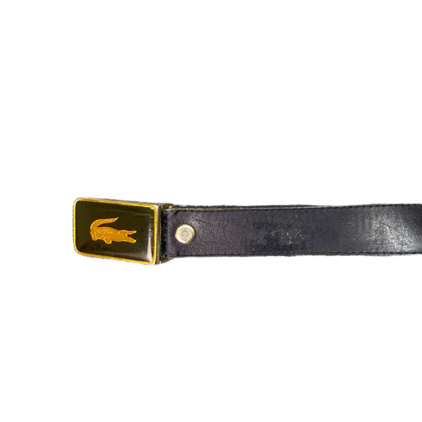 Lacoste Waist Belt Men Black Leather Adjustable Gold Tone Pin Buckle 39.5 inches
