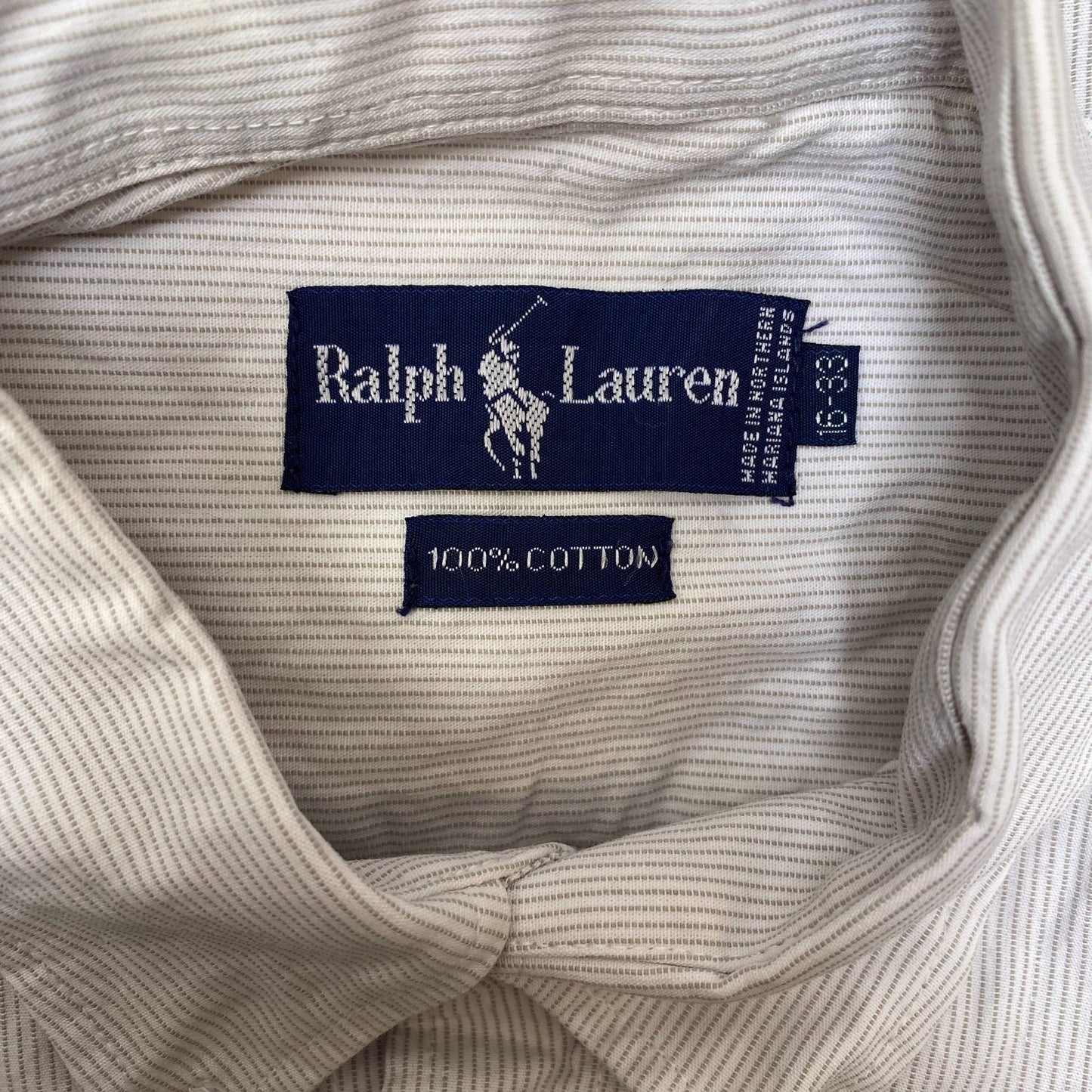 Ralph Lauren Formal Shirt Mens L Cream Striped Long Sleeve Pony Logo Button Down