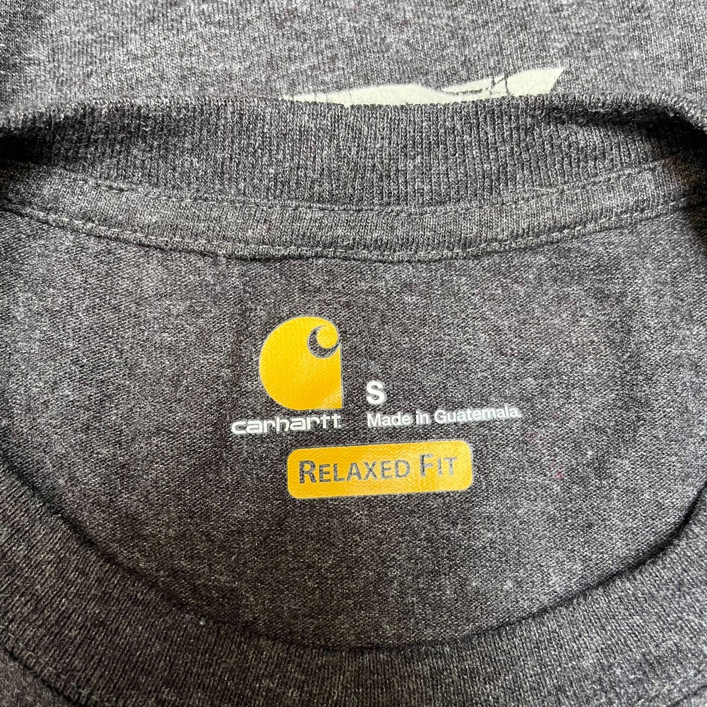 Carhartt Pocket T-Shirt Mens Small Dark Grey Graphic Relaxed Fit Long Sleeve Tee
