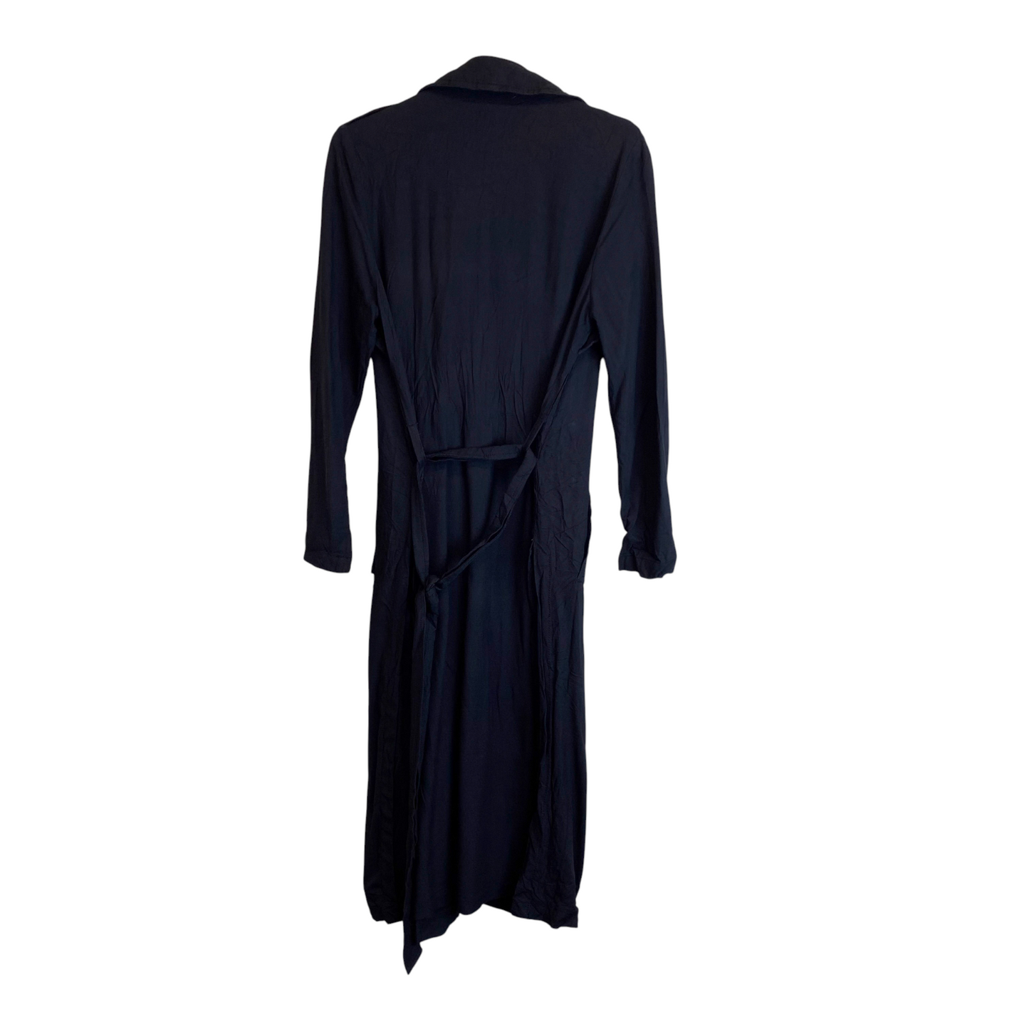 H&M Trench Coat Womens S Blue Pockets Long Sleeve Belted Button Front Outdoor