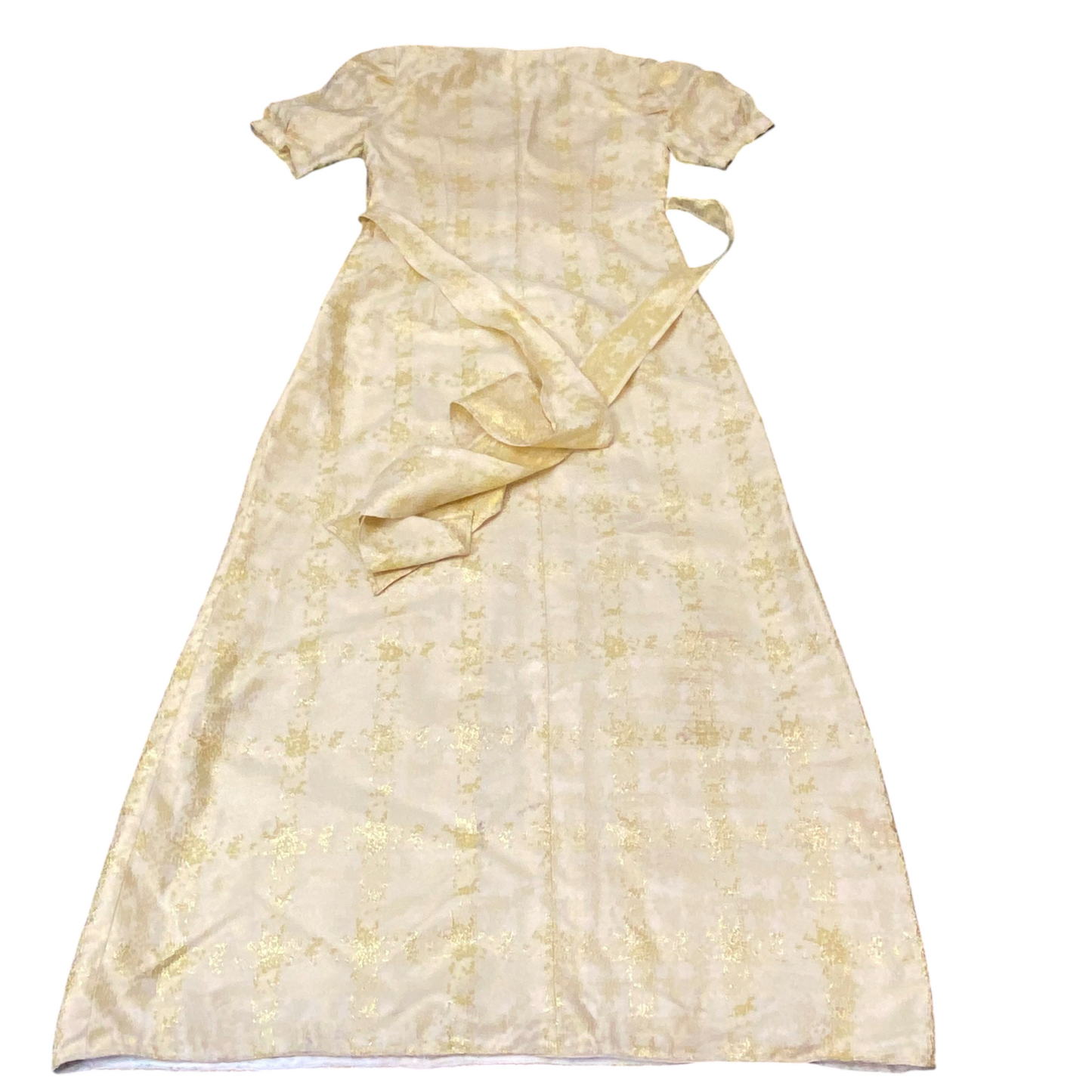 Long Maxi Dress Womens S Green Glitter Belted Short Sleeve V-Neck Pullover