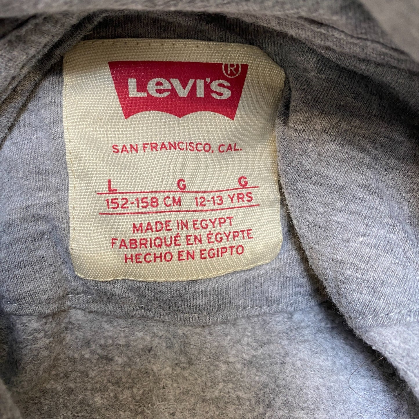Levi's Hoodie Boys L Grey Allover Print Raglan Sleeve Kangaroo Pocket Sweatshirt