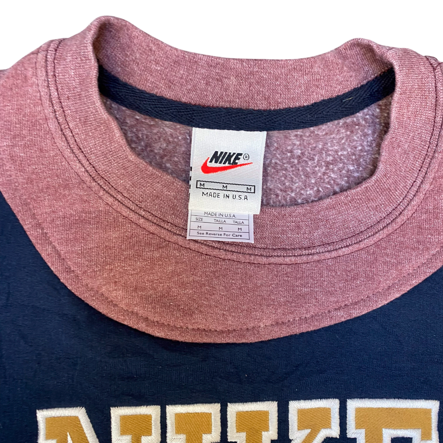 Nike Reworked Sweatshirt Mens Medium Brown Blue Embroidered Spell Out Logo