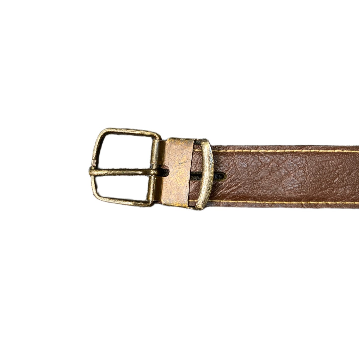 Waist Belt Mens Brown Leather Contrasting Yellow Stitching Buckle 50.5 Inches