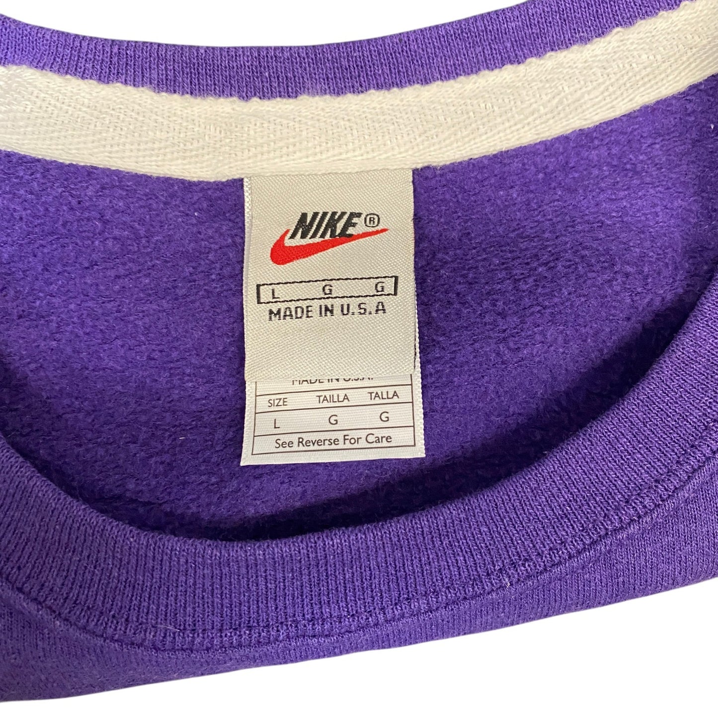 Nike Reworked Sweatshirt Mens L Black Purple Embroidered Spellout Logo Vtg Y2K