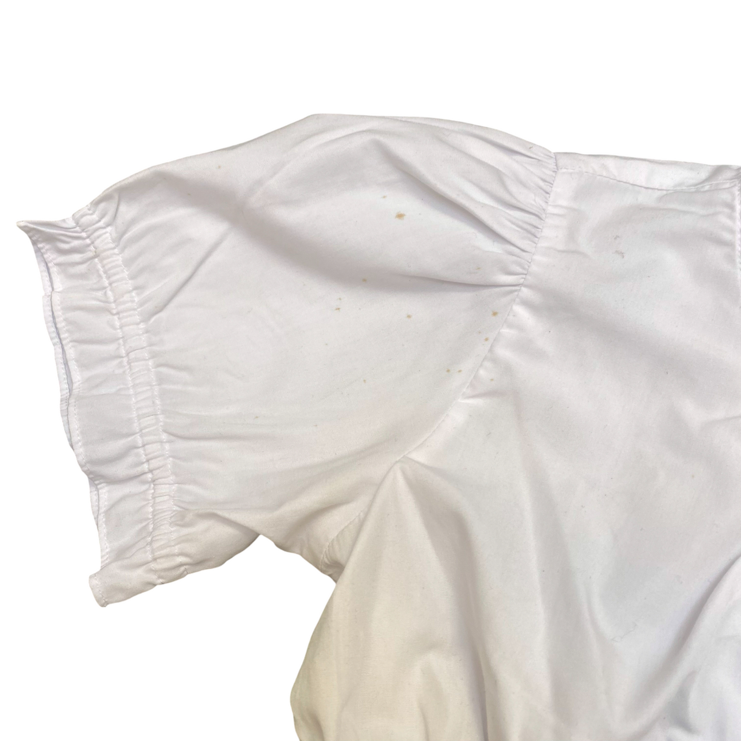 Smart & Pretty Blouse Top Womens S White Cropped Elastic Ruffle Trim Puff Sleeve