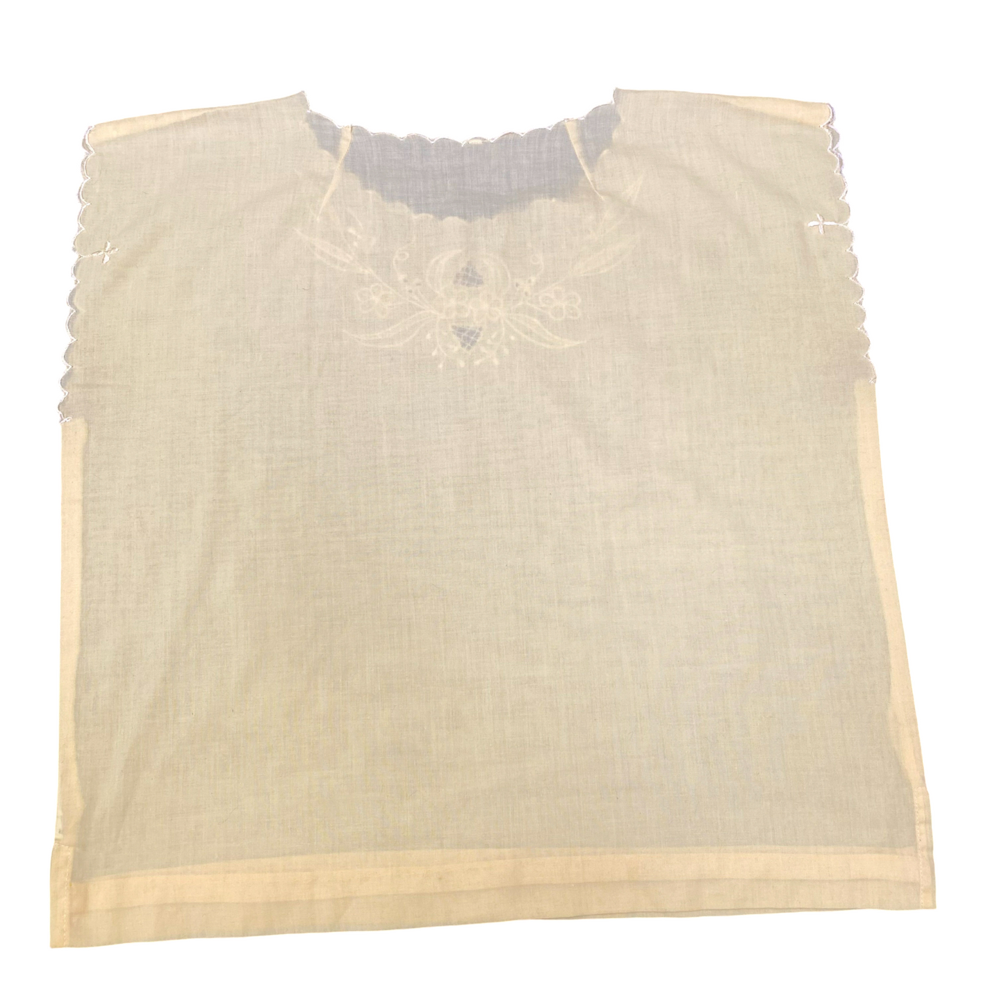 Blouse Top Womens L Cream Embroidered Scallop Roeund Nesk Sleeveless Pullover