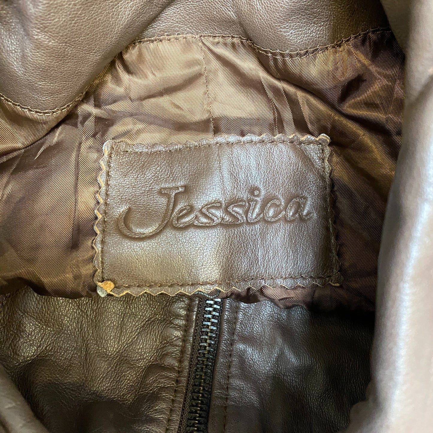 Jessica Genuine Leather Motorcycle Jacket Womens Medium Brown Long Sleeve Zip-Up