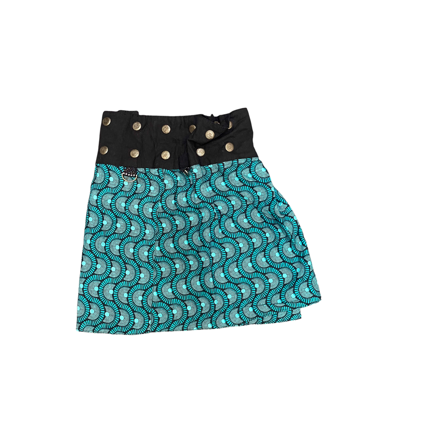 Mini Skirt Womens S Blue Black Geometric Reversible High Waisted Button Detail