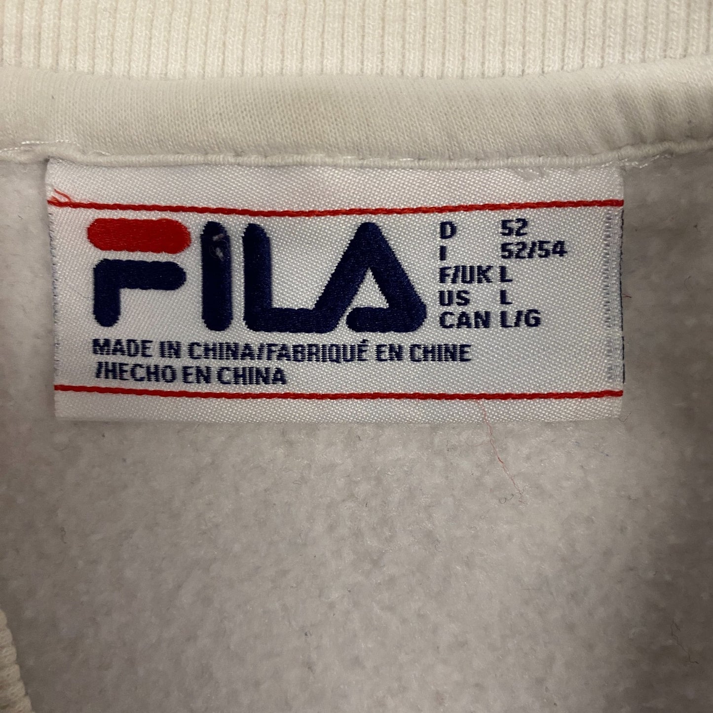 FILA Sweatshirt Womens Large White Fleece Lined Long Sleeve Crew Neck Pullover