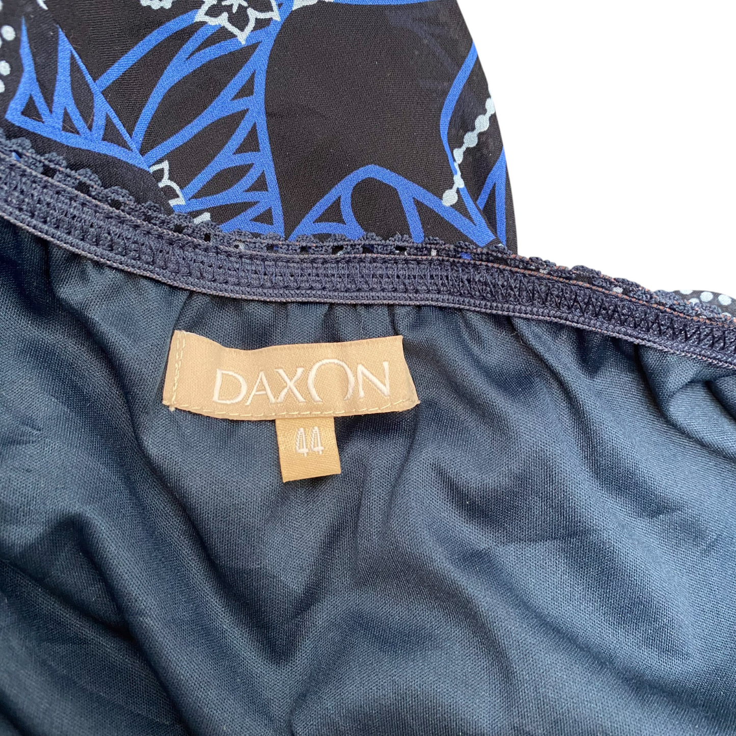 Daxon A-Line Maxi Skirt Womens L Black Blue Floral Print Lined Elastic Waist