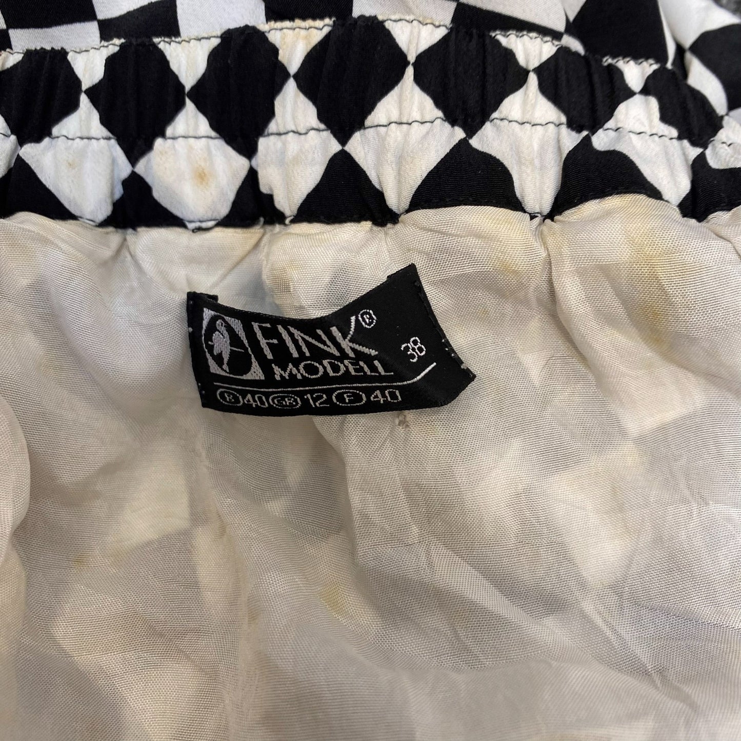 Fink Modell A-Line Skirt Women's M White Black Checkered Pleated Elastic Waist
