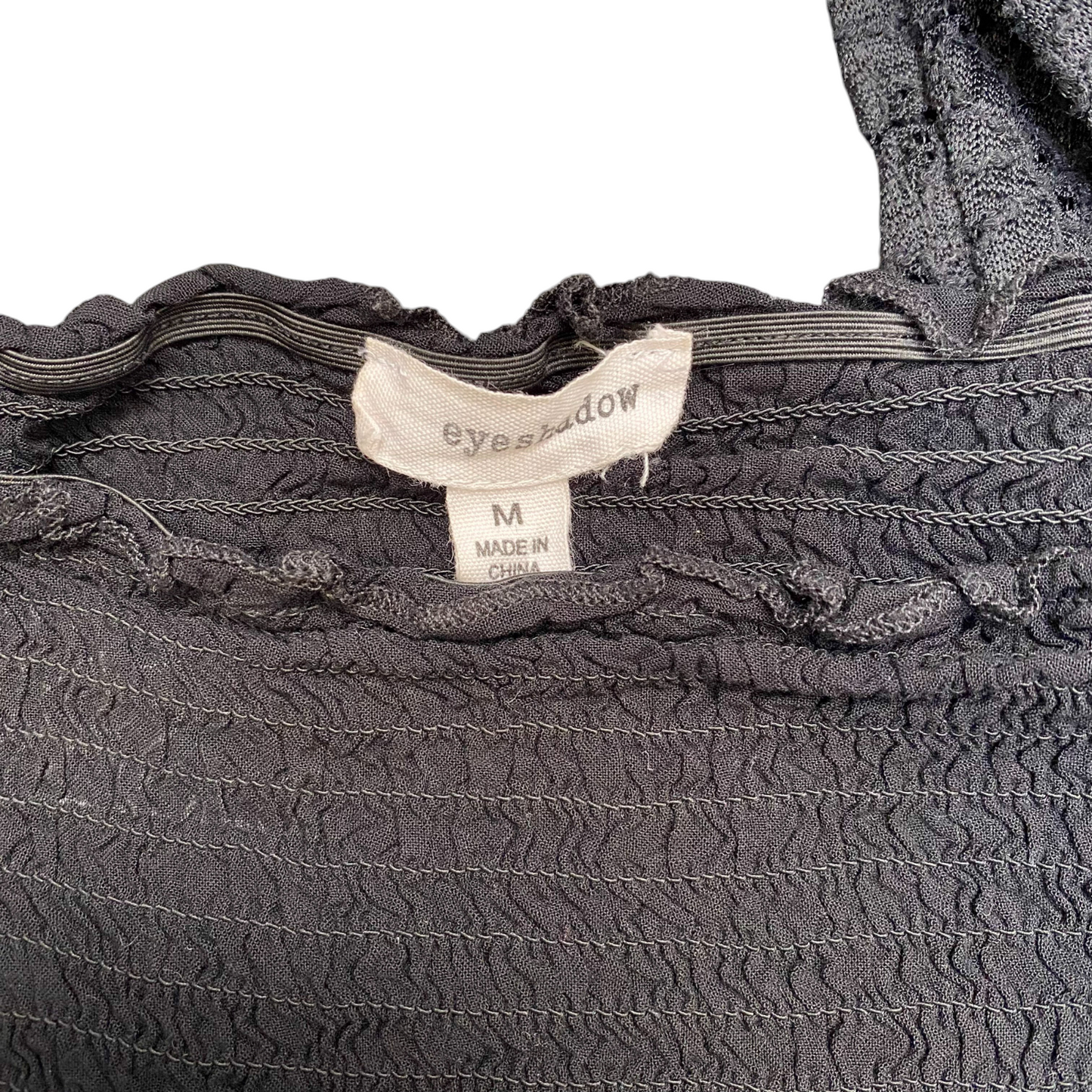 Eyeshadow Cropped Top Womens M Black Smocked Off-Shoulder Lace Long Sleeve