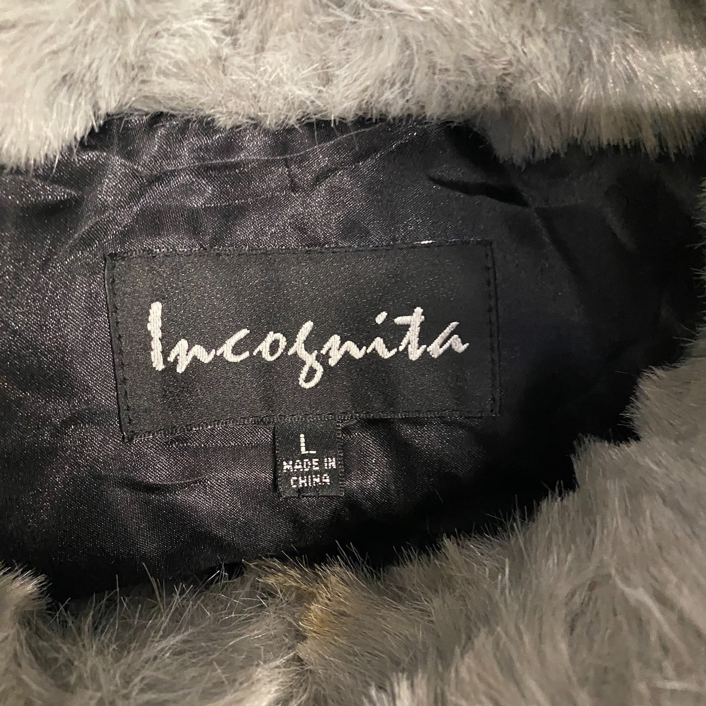 Incognita Faux Fur Jacket Womens Large Grey Black Tie Dye Lined Cozy Soft Warm
