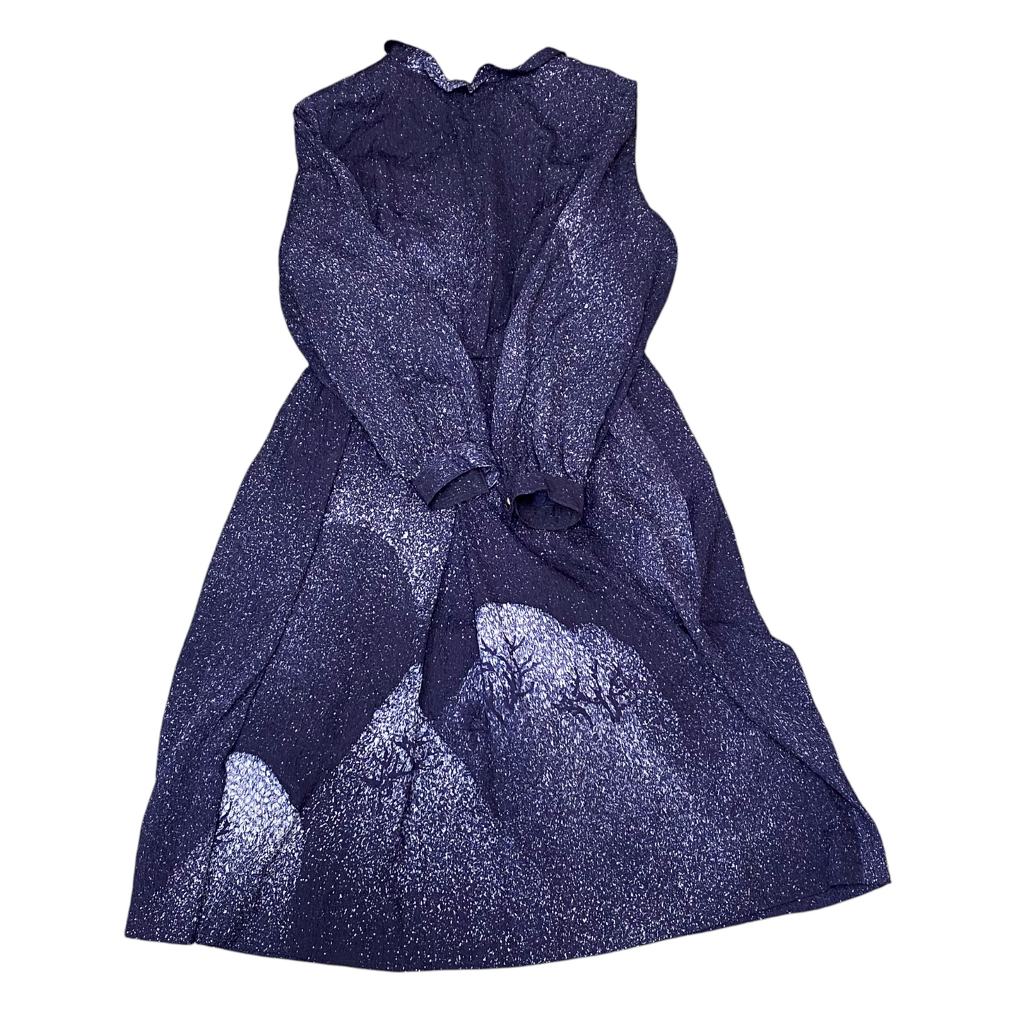 Womens A Line Dress S Blue Abstract Long Sleeve Round Neck Button Front Outdoor