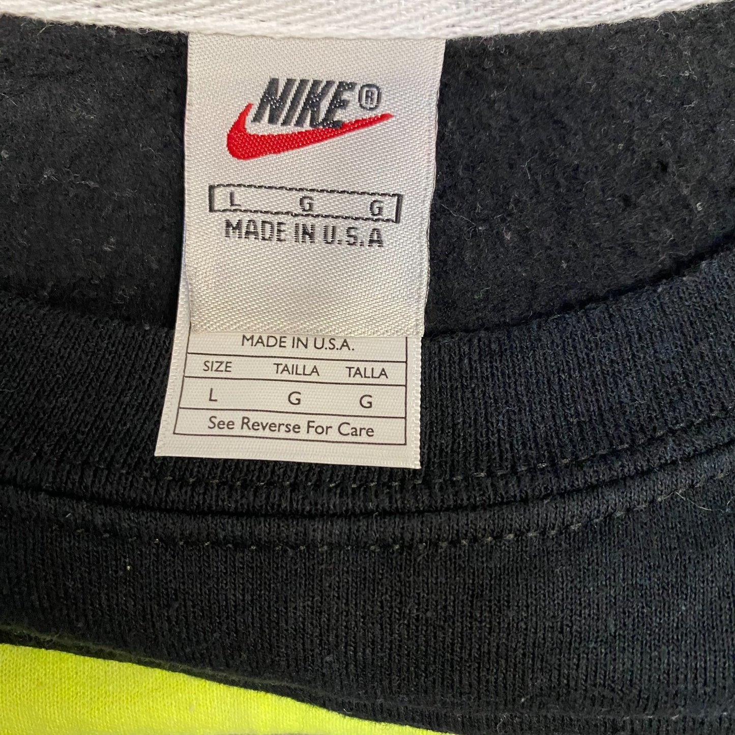 Nike Reworked Sweatshirt Mens L Green Black Embroidered Spellout Logo Vtg Y2K