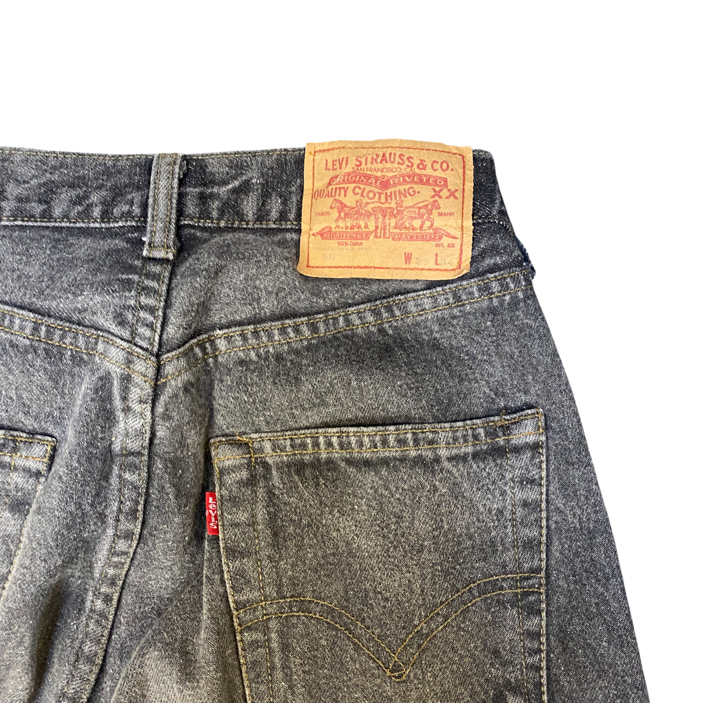 Levi's 501 Jeans Womens Medium Grey Denim Red Tab Flat Front Streetwear Grunge