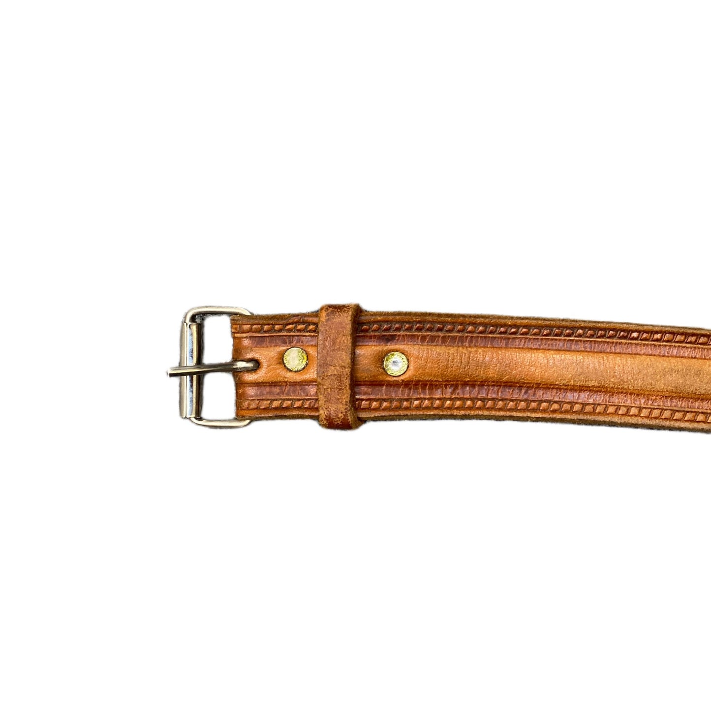 Vintage Waist Belt Mens Brown Leather Adjustable Silver Roller Buckle 48 Inches