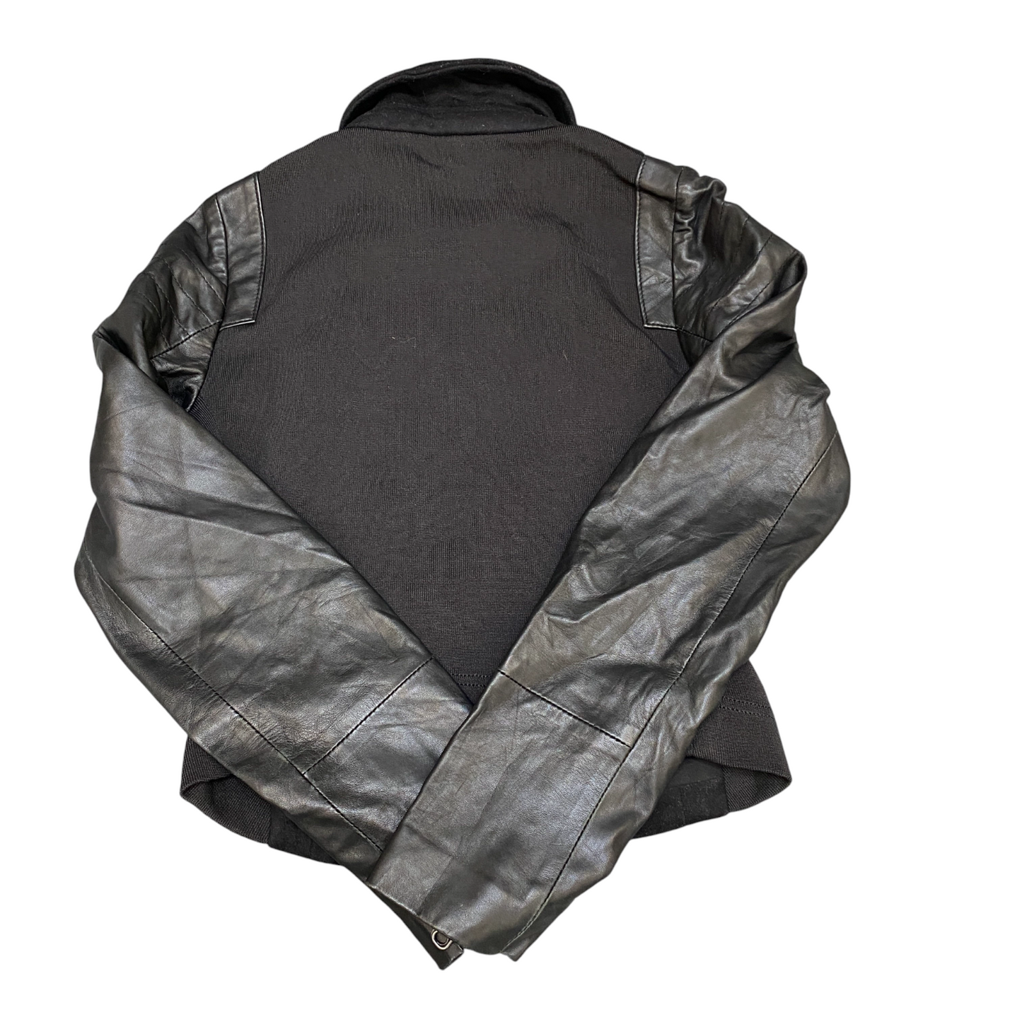 Club Monaco Leather Motorcycle Jacket Womens 2XS Black Collared Asymmetrical Zip