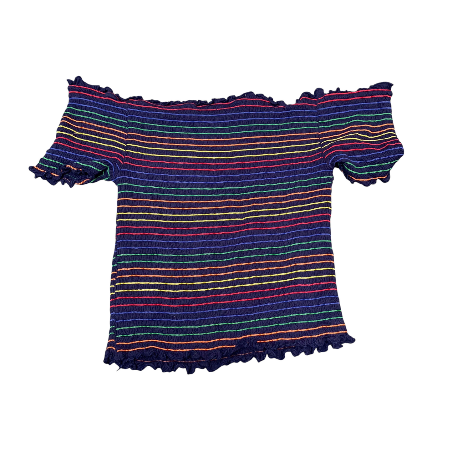 Heart & Hips Crop Top Womens S Rainbow Striped Ruched Stretch Off the Shoulder