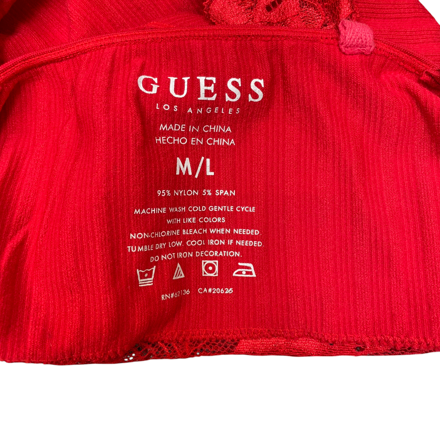 Guess Cropped Lace Top Womens M Red Striped V Neck Adjustable Straps Pullover